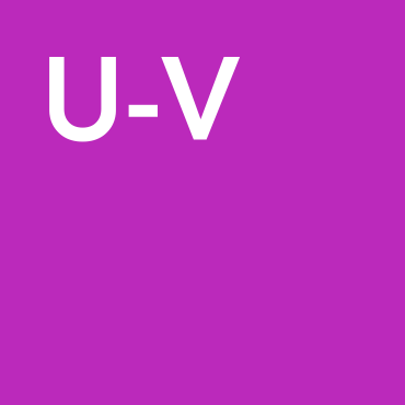 A purple square with U-V in white font in the upper left-hand corner.